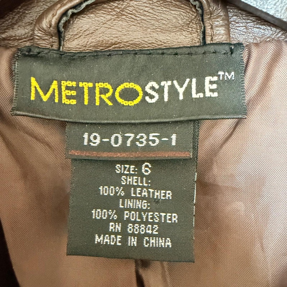 Vtg Y2K Womens 6 Chocolate Brown Genuine Leather Blazer Two Button Chic Timeless - Picture 2 of 7